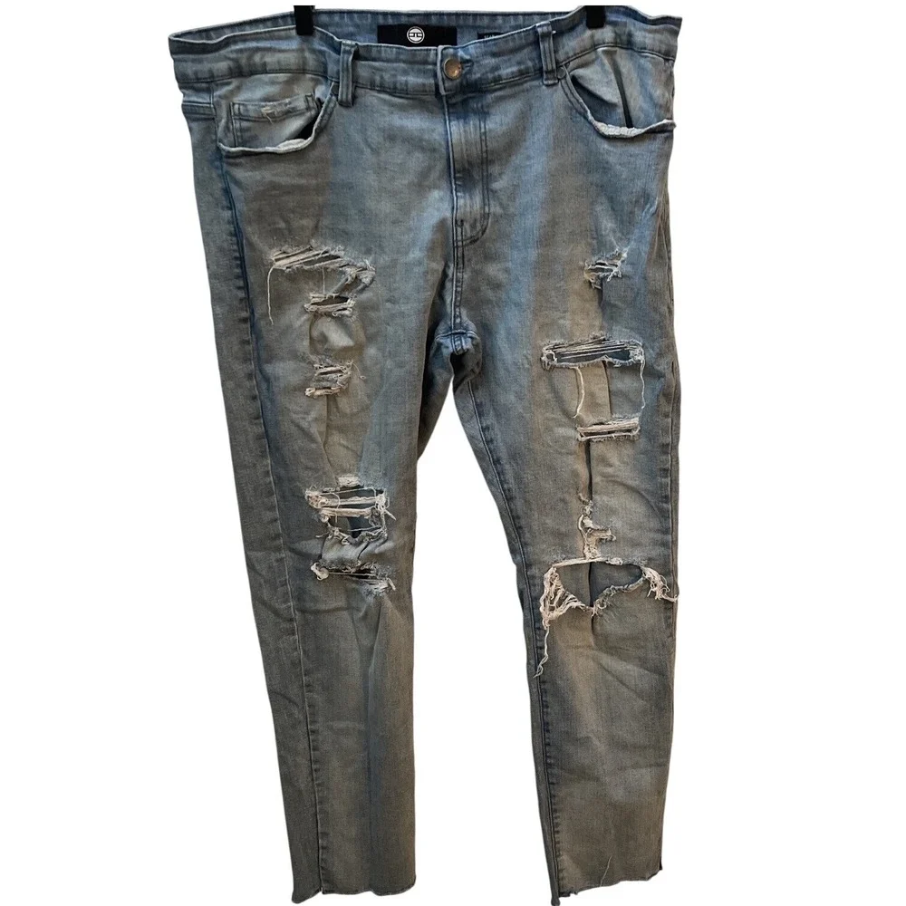 Jordan Craig Sean Fit Distressed Rip Light‎ Wash Denim Jeans 42x32 JM3399